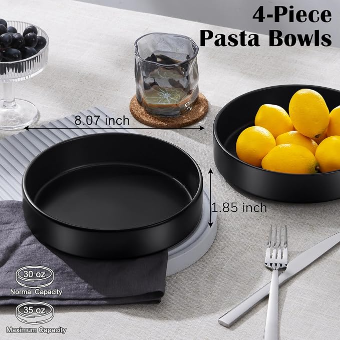 E-far Pasta Bowls Set of 4-35oz Shallow Ceramic Bowl Plates - Image 2