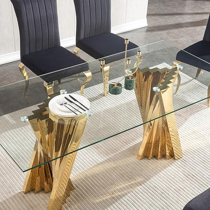 70" Glass Dining Table,Gold Dinner Room Glass Table for 6 8,Modern Kitchen Dinner Table with Stainless Steel Base and Clear Tempered Glass Top for Living Dining Room