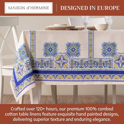 Maison d' Hermine Premium Table Cloth Rectangle Table 100% Combed Cotton 120 x 70 Inches Tablecloth Reusable Decorative for Dining Room, Farmhouse, Home, Party, Festive & Wedding - Sciacca