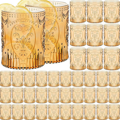Qinyoung 48 Plastic Vintage Drinking Glasses 8.5oz Stemless Retro Embossed Wine by Qinyoung