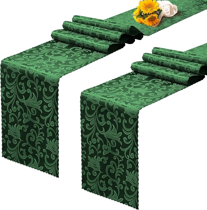 RUDONG M Satin Table Runners, 12 x 108 Inch, 2 Pack | Long Silky Damask by RUDONG+M