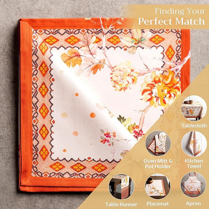 Maison d' Hermine Cloth Napkins Set of 4 100% Cotton for Thanksgiving Christmas Decorations Everyday Reusable Square Fall Napkins Cloth Washable Dinner Party (Kelim - Prairie, 20"x20")