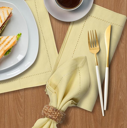 Bedding Craft Cotton Cloth Dinner Napkins Set of 12 – 18x18 French Vanilla Hemstitched – Machine Washable Fabric Napkins for Thanksgiving, Christmas, Weddings & Everyday Dining