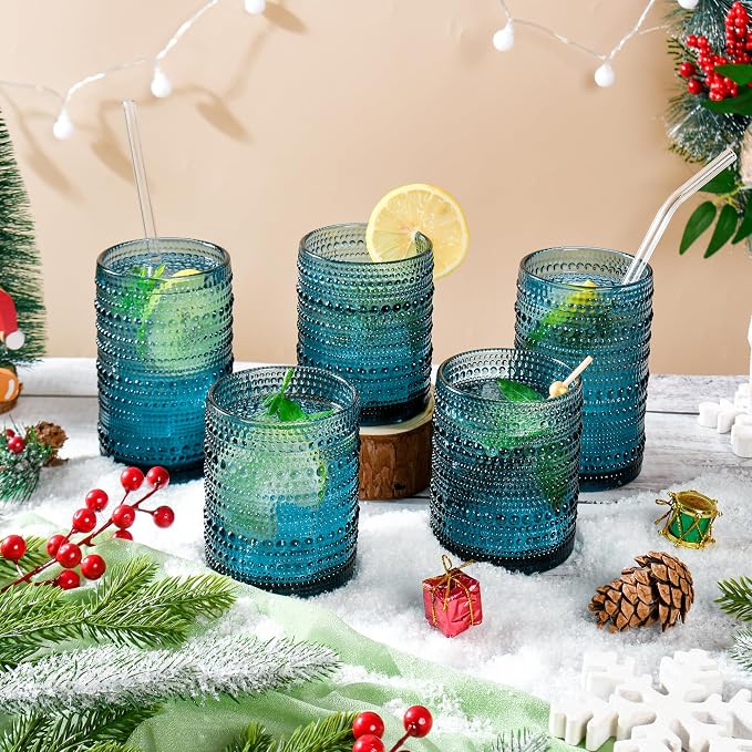 KMIGRUAN Hobnail Drinking Glasses Set of 12, 15Oz & 12Oz Cocktail Glasses | - Image 3