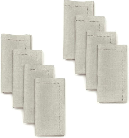 D'Moksha Homes Natural Linen Napkins Set of 8 - Classic Hemstitch 100% Pure Linen Hemstitch Dinner Napkins 20 x 20 Inch for Valentines, Spring, Easter - Handcrafted and Machine Washable