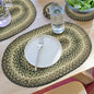 Homespice Pinecone Jute Braided Oval Placemats, Warm Country Rustic Decor, Set of 6, 13x19 Green Table Mats - Vibrant Colors, Durable, Easy to Clean and Protects Furniture