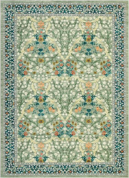 GarveeHome 8x10 Area Rugs, Washable Rugs for Living Room Non Slip Stain Resistant Ultra Soft Floral Rug, Boho Carpet Floor Mat for Bedroom Dining Room Nursery Playroom Office, Sage Green