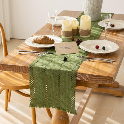 Keketoarrange Boho Macrame Table Runner 12x90 Inch | Woven Burlap Rustic Runner - Image 6