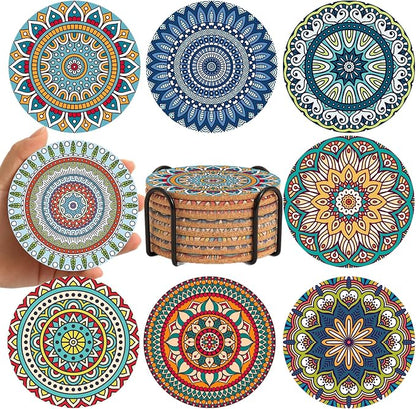 Cork Coasters Set of 8 with Holder, Colorful Cup Coasters by Puluole