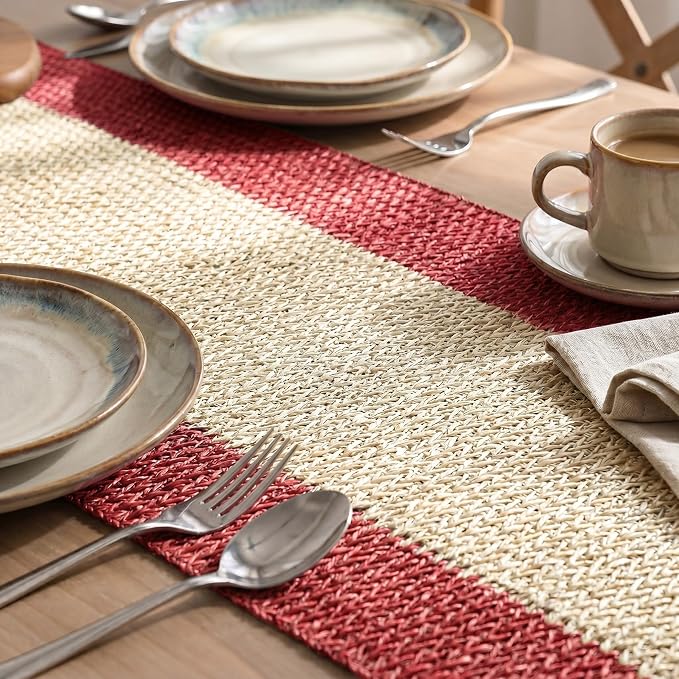 Artoid Mode Red Farmhouse Rustic Paper Braided Table Runner, Seasonal Christmas - Image 3