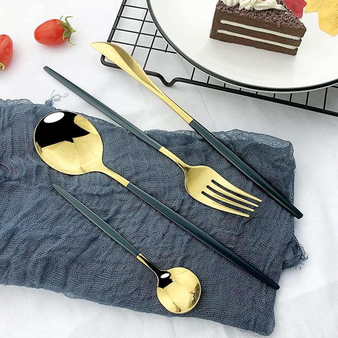 JASHII Flatware Serving Set 24 Piece, Stainless Steel Silverware Set, Modern - Image 7