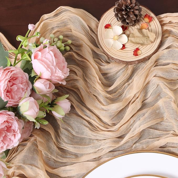 13.3FT Long Sand Cheesecloth Table Runner Boho Table Runner Transparent Rustic - Image 4