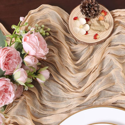 13.3FT Long Sand Cheesecloth Table Runner Boho Table Runner Transparent Rustic - Image 4