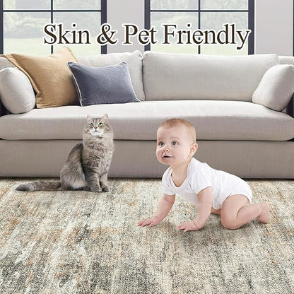 Abstract Rug 5x7 Machine Washable Area Indoor Orange Low Pile Non-Slip Foldable Thin Accent Rugs for Bedroom Living Room Dining Room