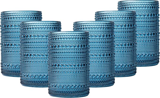 JOVGANK Blue Vintage Hobnail Drinking Glasses Set of 6, Water Tumbler 15oz by JOVGANK