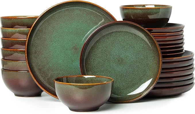24 Piece Dinnerware Sets for 8, Modern Stoneware Plates and Bowls Setst by Pokini