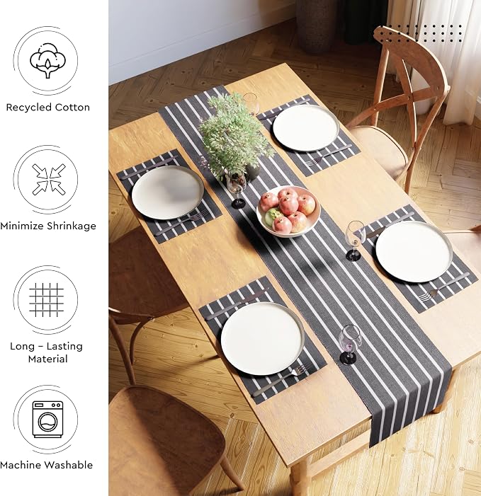 Encasa XO Dining Table Runner 13"x59" | Yarn Dyed Fine Ribbed Cotton | Roma - Image 3