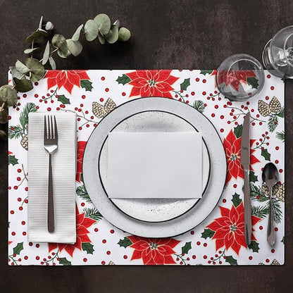 Urban Villa ChristmasPlacemats Pine Cone Print 100% Cotton Fused Placemats 14''x 20'' Over Sized Set of 6 Every Day Use Heavier QualityPlacemats