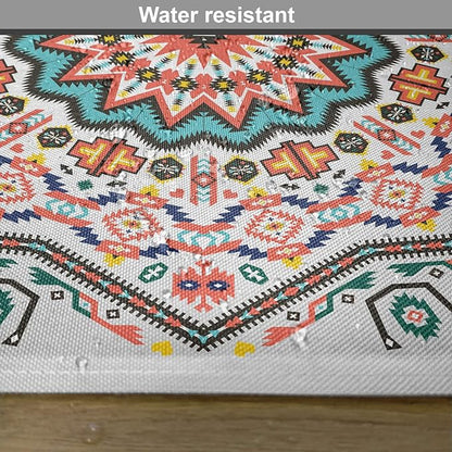 Ambesonne Tribal Place Mats Set of 4, Abstract Style Themed Boho Sun Pattern Art Print on Greyscale Background, Washable Fabric Placemats for Dining Table, Standard Size, Turquoise Coral