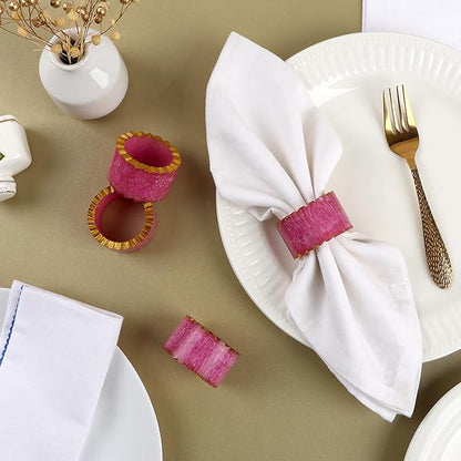ALPHA Living HOME Napkin Rings Set of 12 - Handmade Epoxy Resin Napkin Holders | Elegant Table Decor for Dining, Weddings & Parties | Durable & Stylish Farmhouse Napkin Rings (Pink Gold)