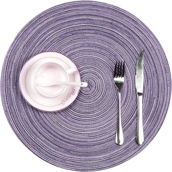 SHACOS Round Braided Placemats Set of 6 Round Placemats Cotton Blend Fabric - Image 2