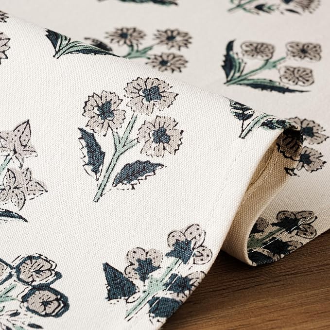 Block Print Floral Decorative Table Runners, 13x36 Inch Grey | 100% Organic - Image 5