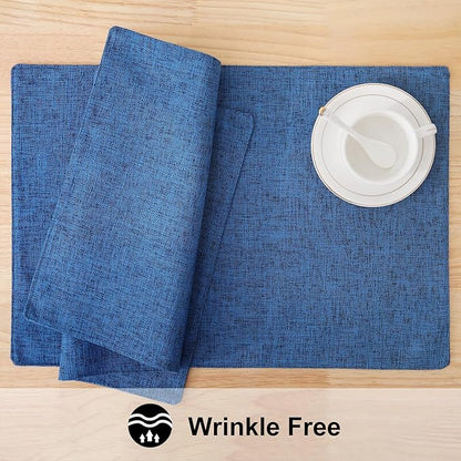 homing Cotton Linen Placemats Set of 4, Cloth Washable Farmhouse Dining Table Mats for Indoors & Outdoors, Easy to Clean, Navy Blue, 13 x 19 Inch