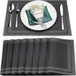 Placemats Set of 8,Washable,Heat and Stain Resistant Indoor/Outdoor Place mats,Vinyl Woven Non Slip Table Mats for Restaurant Table Protection,PVC Placemats(Black Gold 8PCS)
