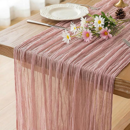 Dusty Pink Cheesecloth Table Runner Wedding Bridal Shower Home Decor | 35x120 by FEXIA