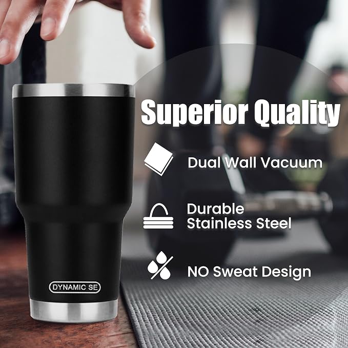 D·S 30 oz Black Tumbler with Straw and Lid Insulated Travel Coffee Mug | Double - Image 5
