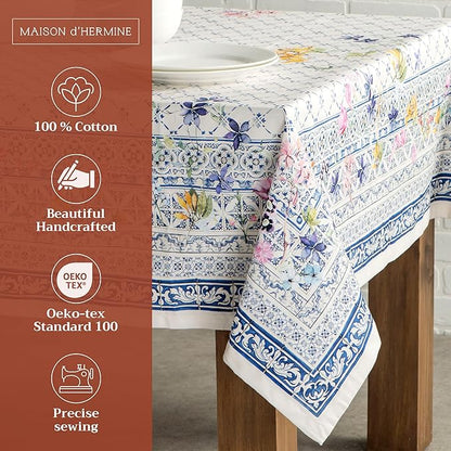 Maison d' Hermine Table Cloth Rectangle Table 100% Cotton 60 x 120 Inches Tablecloth Reusable Decorative for Dining Room Farmhouse Home Valentines Day Decorations Spring Summer - Faience
