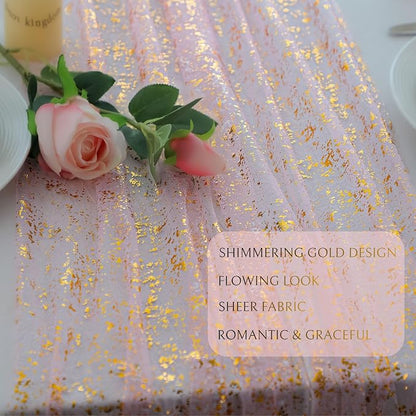 Snowkingdom Blush Gold Table Runner Gauze Sheer Tulle 10FT 120 Inch - Image 3