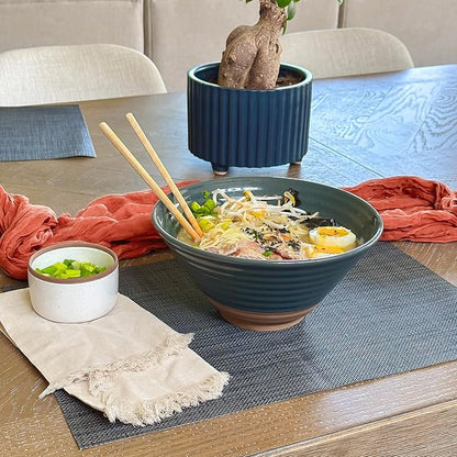 MORA Ceramic Ramen Bowl Set of 2, 45oz - Great for Pho, Miso Udon Soup, Instant Noodles, Serving, Thai or Asian Food - Microwave Safe Large Japanese Noodle Bowls, Modern Kitchen - Charcoal