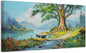 Anolyfi Lake Canvas Wall Art Landscape Painting, Green Tree and Boat Nature Print Wall Art Decor Mountain Artwork Framed for Living Room Bedroom Dining Room Office Home Decor 40"x20"