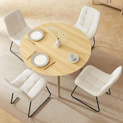 43.3 Inch Round Dining Table Set for 4, Modern Small Kitchen Coffee Set for Dining Room Kitchen Apartment (Cream Table+4 U-Shaped White Chairs)