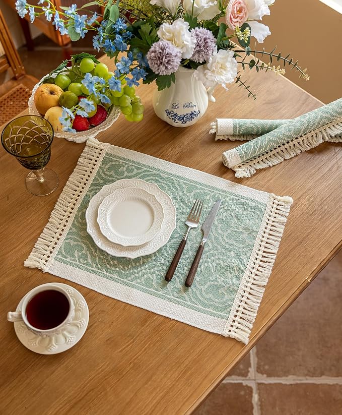 14x18 Botanical Placemats Waterproof Floral Vine Boho Mats | Tired of messy by UWWGKK