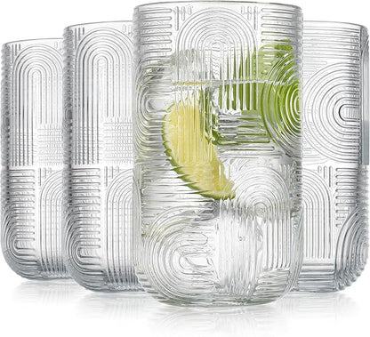 Glaver's Drinking Glasses, Highball Glasses, 17 Ounce Thick Embossed Designed - Image 6
