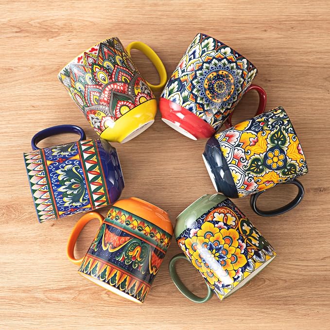 Henten Home Ceamic Coffee Mug Set of 6, 14 oz Colorful Latte Cup - Image 6