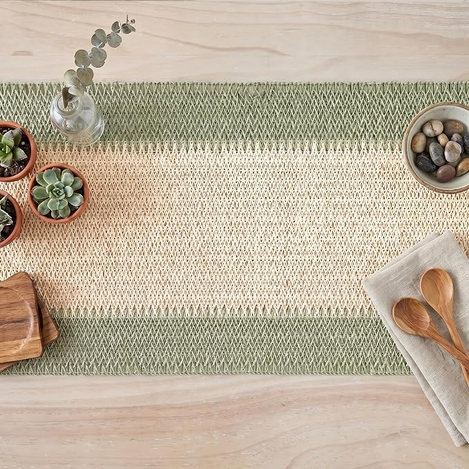 Artoid Mode Sage Green Farmhouse Rustic Paper Braided Table Runner, Seasonal - Image 4
