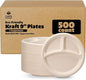 GUSTO [Case of 500 9 Inch Heavy-Duty 100% Compostable, 3 Compartment Eco-Friendly, Kraft Disposable Sugarcane Paper Plates - Brown Unbleached (Formerly Comfy Package)