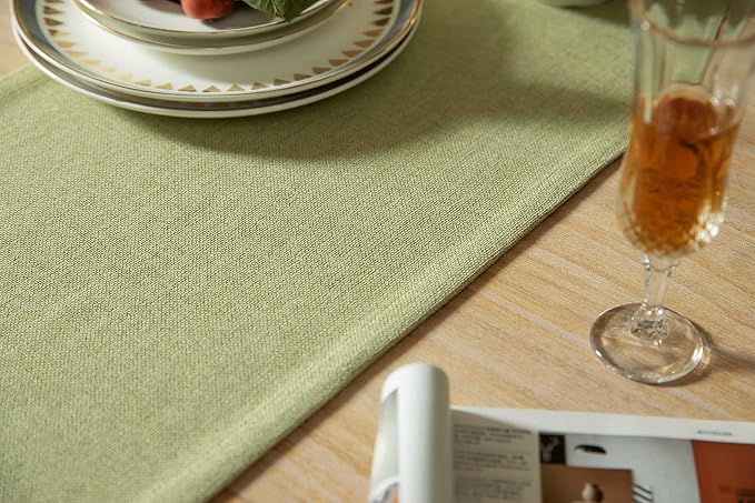 Burlap Style Farmhouse Table Runner, 14x60 Inches Light Sage Green | Thick - Image 5