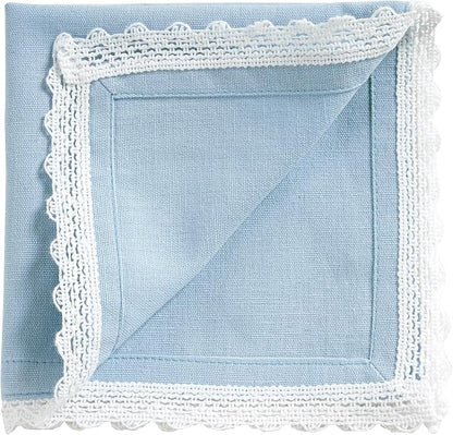 Fingercraft Dinner Cloth Napkin Cotton Linen Blend 12 Pack 12In Mitered Corners with Elegant Lace for Everyday Use Napkins Cloth are Pre Shrunk and Good Absorbency Sky Blue