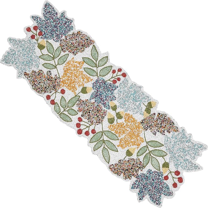 Boho Beaded Table Runner, 13x36 | Handcrafted glass beads, polyester satin by CLEENTABLE