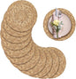 Aneco 12 Pack 12-Inch Round Woven Placemats Natural Hand-Woven Boho Rattan Wicker Bulrush Placemat Farmhouse Rustic Braided Table Mats for Dining & Kitchen Decor