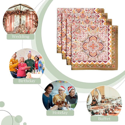 Maison d' Hermine Cloth Napkins Set of 4 100% Cotton for Thanksgiving Christmas Decorations Everyday Reusable Square Fall Napkins Cloth Washable Dinner Party (Damask, 20"x20")