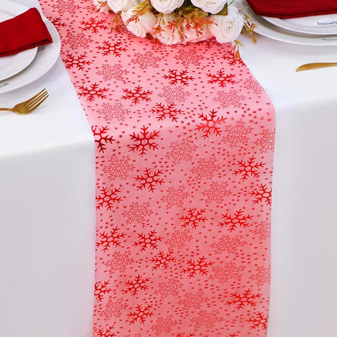 Snowkingdom 2 Pcs Christmas Red Snowflake Table Runner 108 Inch Sparkly Red by Snowkingdom
