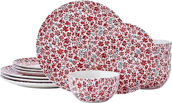 Pfaltzgraff Radiant Blossom 12 Piece Floral Stoneware Dinnerware Plate Bowl by Pfaltzgraff