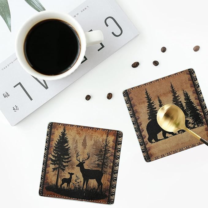 Marble Coasters Square Leather Drinks Coaster Set - Image 6