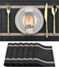 SLKQG Black Placemats Set of 6 - Easy Clean Modern Durable Washable Vinyl Place Mats - Heat Resistant Placemats for Kitchen Table - PVC Table Mats for Dining Table (Black with Stripes, 6)
