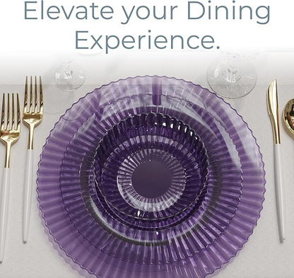 Exquisite 80 Piece Plastic Disposable Plates Set For 40 Guests I 40 X 9 Inch & 40 X 11 Inch Disposable Plastic Plates | Color: Purple | Great for Weddings Parties And Formal Occasions